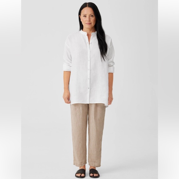 NWT Organic Handkerchief Linen Mandarin Collar Shirt - Picture 4 of 6